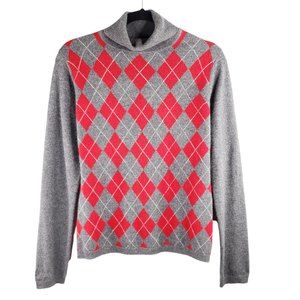 Apt 9 100% Cashmere Turtleneck Women's M Sweater Argyle Print READ